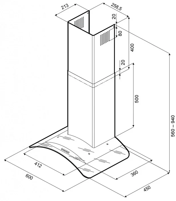 SABRINA 600 inox/glass push button